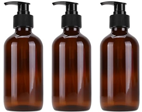 Zerodeko Brown Glass Bottles Set of 3 Empty Travel Liquid Bottles for Shampoo Lotion Essential Oil and Emulsion Wide Mouth Portable Cosmetics Holders for Home and Travel