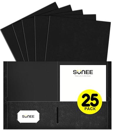 SUNEE Folders with Pockets(25 Pack, Black), 2 Pocket Folders Fit Letter Size Paper, Paper File Folder for School Office Home Bussiness
