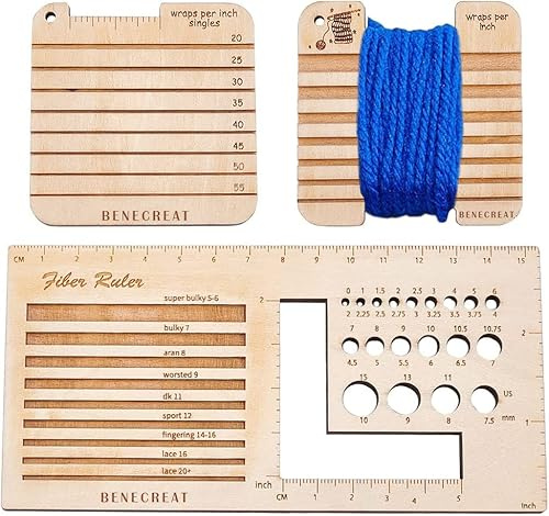 BENECREAT 3 Stück Stricknadellehre Und Lineal Aus Holz, 3 Style Square Wood Wraps Einzelwerkzeug, Garnspinnlehre, Strickwerkzeug