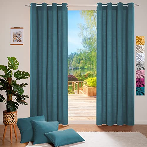 heimtexland ® Deko Vorhang Baumwolle Dekoschal Blickdicht Einfarbig Ösenschal Gardine Typ849 Petrol HxB 245x140 cm