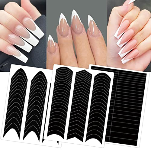 36 Sheets 1860 Pcs French Tip Nail Guides, Self-Adhesive French V-Shaped Moon Shaped Manicure Strip Stickers for Edge Auxiliary Black DIY Decoration Stencil Tools
