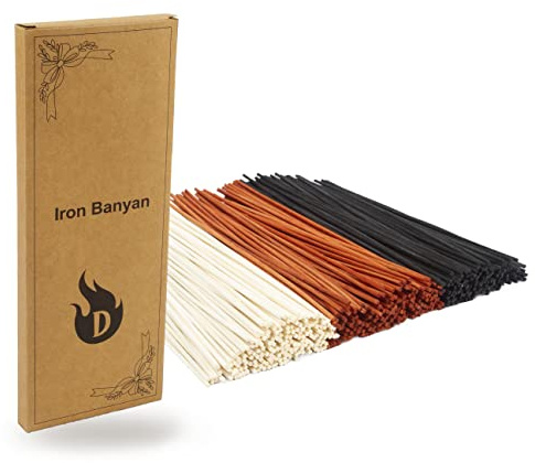 Iron Banyan Reed Diffuser Stick,Natural Rattan Wood Stick,Reed Sticks,Essential Oil Aroma Diffuser Replacement Sticks for Aroma Fragrance (Orange and Black and Natural, 25CM)