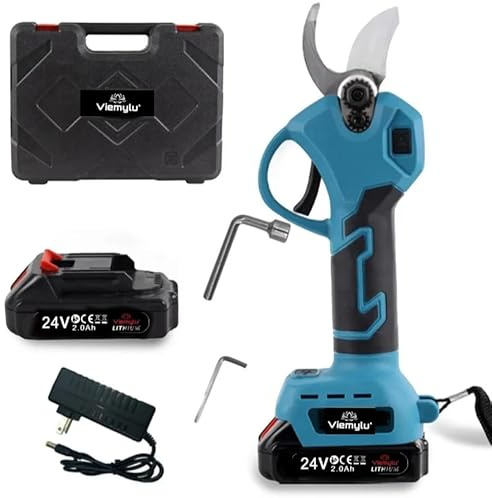 Forbici Potatura a Batteria Per Pota Con 2 batterie Ricaricabili 24V 2Ah2000mA al litio con indicatore di carica, mini display conta tagli Diametro di taglio 30 mm, 6-8 ore di Lavoro