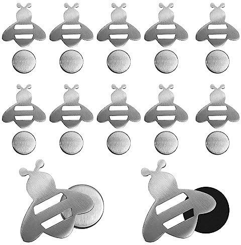 JReHuiG 12 Stück Tischdeckenbeschwerer Magnet Set, Kleine Bienenform Tischdeckenbeschwerer Magnet für Draußen, Edelstahl tischtuchklammern für Innen, Draußen und Kühlschrank (Bienenform)