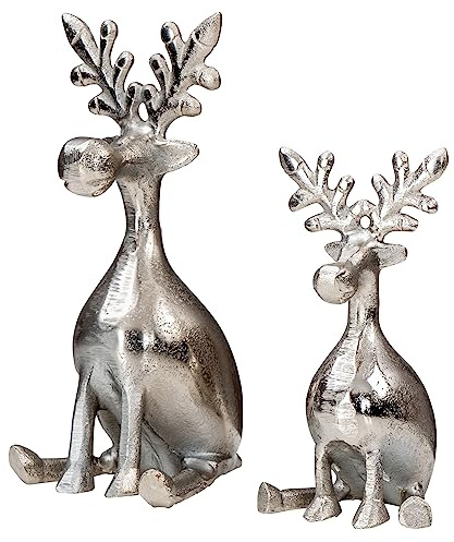 levandeo 2er Set Rentiere Metall Silber Hirsche Deko Tischdeko Weihnachtsdeko Figur Weihnachten Tierfigur Aufsteller