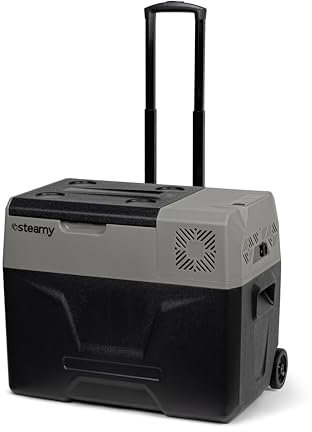 Steamy-E Single Zone 40 Roller, Frigorifero Elettrico a Compressore con Ruote, 12/24V DC e 100-240V AC, per Congelare e Raffreddare da -20℃ a +20℃, Ideale per il Campeggio, 39 Litri, Nero