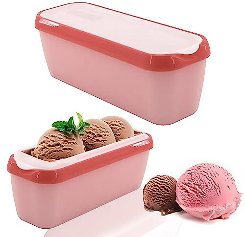unel Bac à crème glacée avec couvercle, récipients de congélation isothermes en plastique pour soupe, sauces et crème glacée (rouge)