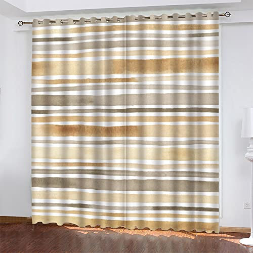 MAQUE Vorhänge Gelbe Streifen Vorhang Blickdicht VerdunklungsvorhäNge mit öSen, Gardinen Wohnzimmer Schlafzimmer Modern Bedruckt Curtains H 245 X B 140cm 2er Set