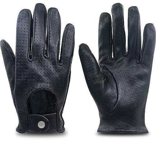 ZLUXURQ Damen Retro Weiche nd Dünne Lammfell Leder Touchscreen Fahrhandschuhe mit Maschige
