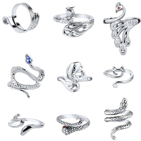 9 Stück Häkelring, Verstellbarer Garnführungs Fingerhalter Schlangenkatzen Design Strick Fingerhut Spannungsring für Quilten, Basteln, DIY Handstrickwerkzeuge