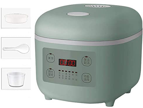 Cuociriso, Mini Cuociriso Domestico Multifunzionale Intelligente Appuntamento Tempistica Cuociriso Pentola Interna Antiaderente per 1-4 Persone 2 Litri 500W,Verde