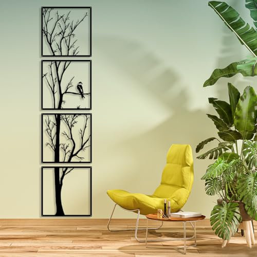 Luccyle Metal Family Tree Wall Art Decor,4 pannelli,3D scultura in metallo,Decorazione da parete in metallo per soggiorno, camera da letto e casa, regalo