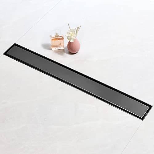 SaniteModar Duschrinne 30cm, Schwarz Befliesbar Duschrinne extra flach, Edelstahl Bodenablauf