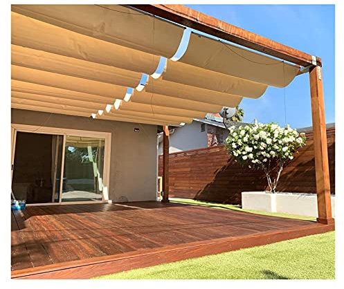 IBOWZ Markise Klemmmarkise Sonnensegel, Sonnensegel, einziehbares Gleitdraht-Wellen-Sonnensegel, UV-beständig, wasserdicht und regensicher mit Montagesatz, für Pergola, Wintergarten