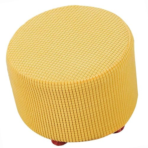 Mswborml Weiche Hussen für Runde Hocker, Stretch Ottomane Schonbezug Hocker Bezug Rund Abdeckung Bezug für Ottomane Überzug Hocker Protector Hockerabdeckung mit Elastischem Boden,Gelb