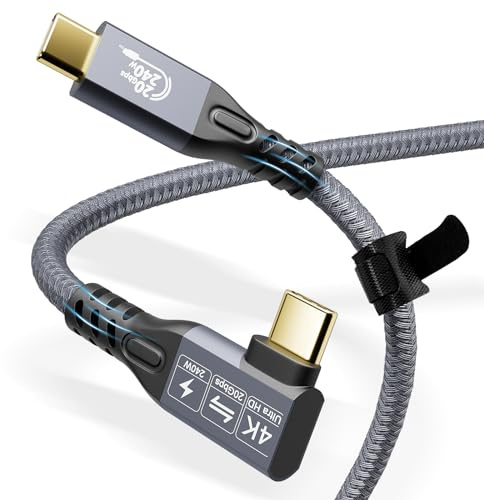 CABLEDECONN USB C 3.2 Gen-2 240 W Verlängerungskabel gebogen 2 m 6,6 ft Datenübertragung 20 Gbps 48 V/5 A Ladekabel Typ C Videoausgang 4K kompatibel mit Thunderbolt 3 USB-C Computer