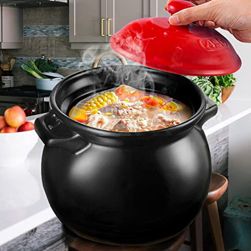 Casseruola Con Coperchio, Casseruola Con Coperchio Pentola Da Cucina In Gres Zuppiera Zuppiera, Zuppa Cinese/Argilla/Pentola Di Terracotta Con Doppio Manico, Pentole In Ceramica,3.5L