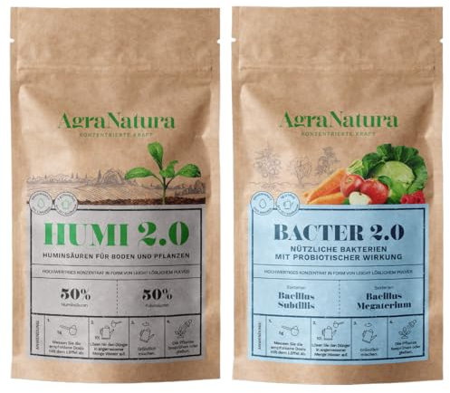 AgraNatua - set BACTER 2.0 + HUMI 2.0 - Concime Biologico - Fertilizzante ricco di batteri - Attivatore Compostaggio con acido umico-acido fulvico - Acceleratore Compostaggio -