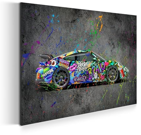 Auto Street Art Sportwagen Porsche Wandbild Leinwandbild Kunstdruck XXL Deko Größe 120x80x2cm