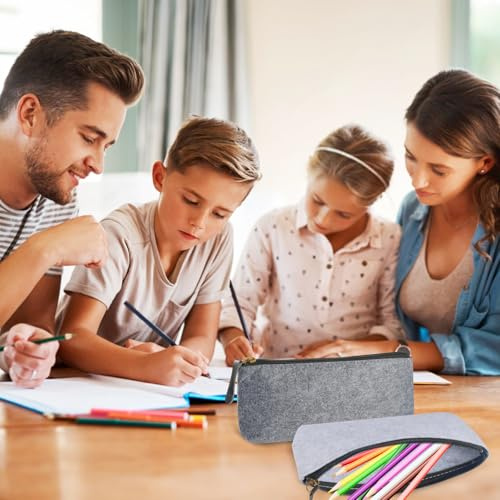 4er Set Filz Federmäppchen - Kosmetiktasche mit Reißverschluss (Schwarz & Grau) - Hochwertige Stiftbox für Schule, Büro & Reise - Leicht & Robust