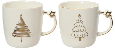 Tasse Tannenbaum Motiv 9cm x 1 Stück sortiert - 360ml Porzellan Teetasse mit Henkel - Porzellantasse als Weihnachtstasse Teebecher Kaffeetasse Kaffeebecher - Tassen & Becher Geschenk - Weiß