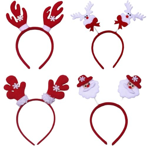 EIYVPRA Christmas Headbands, weihnachtshaarreifen erwachsene, Weihnachten Rentier Stirnbänder, Haarbänder, Glitzer Geweih Ohren, Haarband Weihnachten Hüte Party Favors für Erwachsene und Kinder, 4PCs