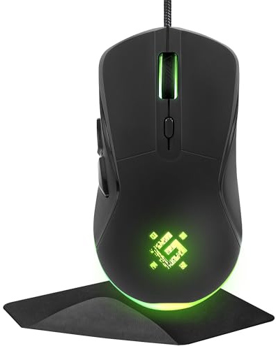 Defender Arga GM-049 - Gaming Maus kabelgebunden, RGB-Beleuchtung, 4 DPI-Stufen 1200–3600, 5 programmierbare Tasten, ergonomisch, optischer Sensor, beleuchtetes Scrollrad, inkl. Mauspad