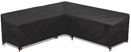Outdoor Furniture Protective Cover Waterproof 420D Oxford Fabric Garden L Shaped Sofa Cover Heavy Duty Rat Corner Sofa Cover (Black 320x320x70cm)