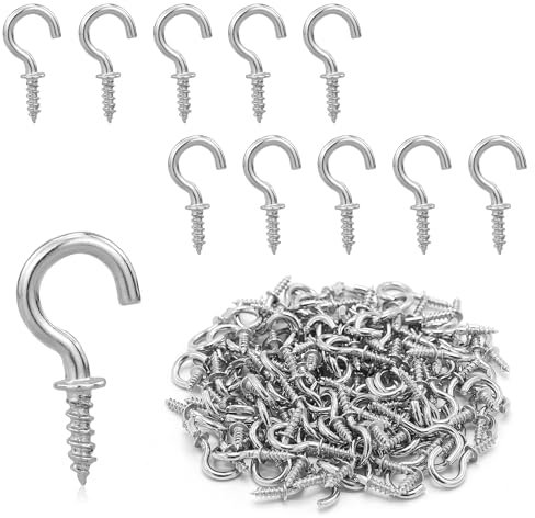 110 ganci a vite in acciaio inox M1,9/20 mm, ganci in nichel per viti, piccoli ganci da soffitto, ganci da parete, ganci per bicchieri, ganci in metallo, per casa, ufficio e esterni, colore argento