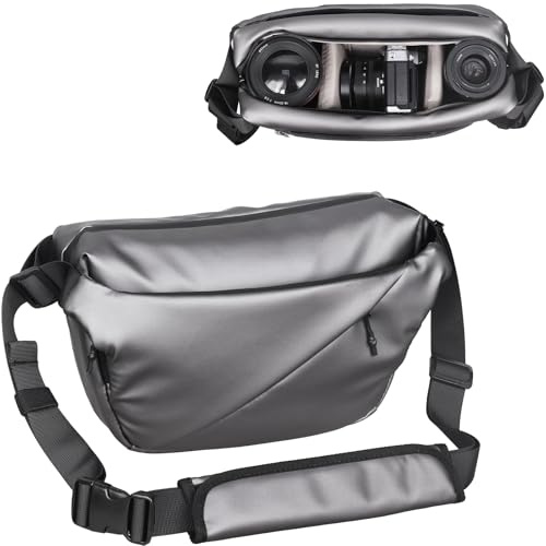 INNOREL Bolsa bandolera para cámara de 6 litros, bolsa de hombro individual, color plateado, impermeable, con soporte para trípode, compatible con cámaras réflex réflex digitales y lentes sin espejo,