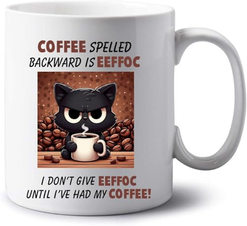 GOPERSONALISED Coffee Spelled Backwards is Eeffoc Funny Cat Sloth Personalised Jumbo 20oz Mug Extra Large Tea Coffee Big Mug Sarcasm Custom Name Cup Work Gifts (Cat 1)