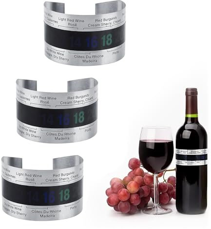 Termómetro para Botella de Vino, Termómetro LCD para Vino de Acero Inoxidable, Lectura Instantánea, Pulsera para Botella de Cerveza, Sensor de Temperatura, Elegante Termómetro de Temperatura (3 Pcs)