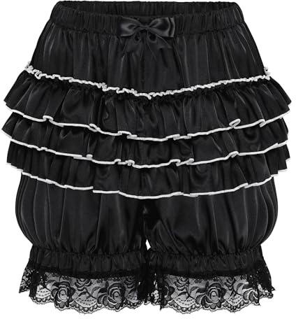 Satini Femminuccia Pieghettato Vittoriano Lolita Bloomer Pantaloni Setoso Raso Pantaloncini a Sbuffo Zucca (Nero, XXL)