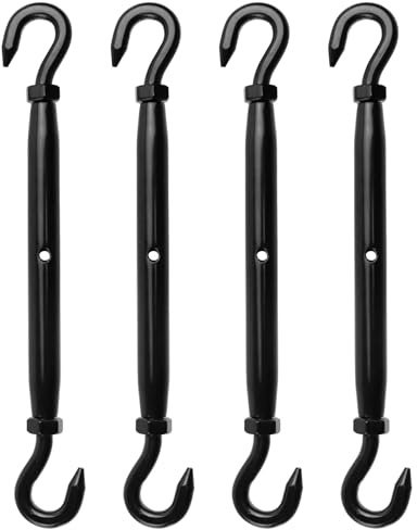 Antrader Turnbuckle Hook and Hook,4Pcs M6 Double Hook Turnbuckle Heavy Duty Turnbuckles Cable Turnbuckle Stainless Steel Turnbuckles Black Turnbuckle for Wire Rope Tension