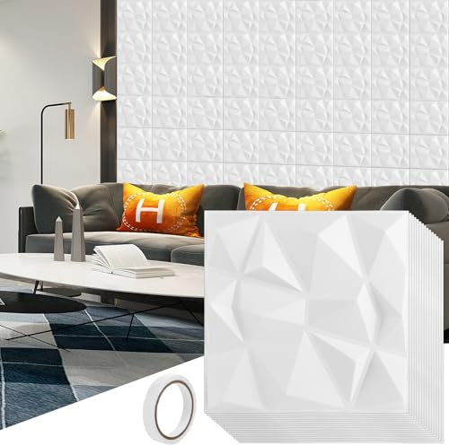 GBACHOOSE 30 pannelli da parete 3D, autoadesivi, 30 x 30 cm, rivestimento da parete in PVC, impermeabile, pannelli di plastica per soggiorno, camera da letto, cucina, decorazione da parete, bianco