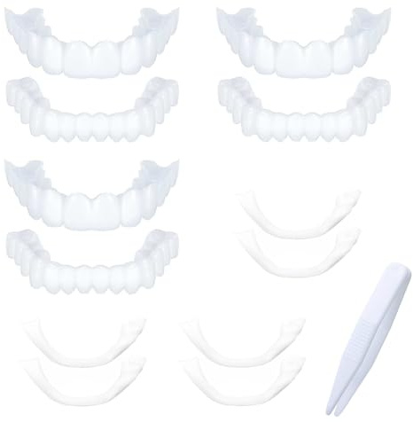 NHQZ 3 Pezzi Denti finti da applicare da soli, Faccette dentali professionali, Dente finto, Protesi dentarie non porose, Viene fornito con 2 pezzi di gomma Eucommia ulmoides