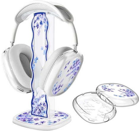 DiyGody Headphone Stand Gaming Headset Holder with Protective Ear Pad/Ear Cups Case for AirPods Max Headphones, Clear Earphone Stand Desk Accessories for All Headphones Size (Purple Lavender)