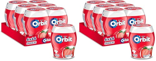 ORBIT - Bote de Chicles Sin Azúcar Sabor Fresa - Frescura Intensa y Larga Duración, Pack de 6 Botes con 46 Chicles Cada Uno (Paquete de 2)