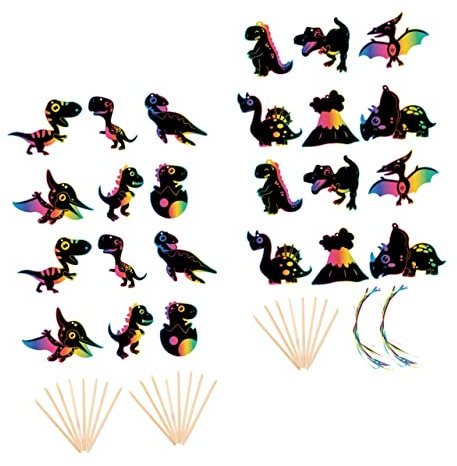 Warmhm 6 Sätze Dinosaurier Kratzbemalungsset Farbiges Kratzpapier Kratzbilder Kratzpapierkunst Kratzbrett Für Kunst Gastgeschenk Kunst Abkratzen Rubbelkunst Für Holzstock