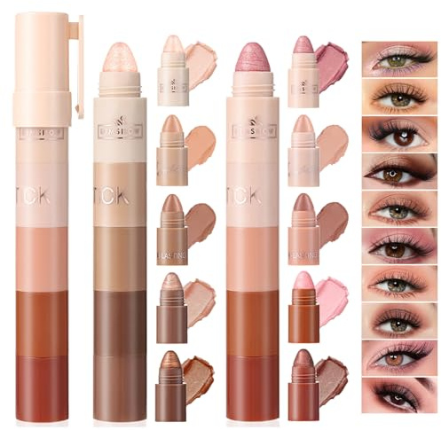 2PCS Fard a Paupiere Stick, 5 en 1 Crayon Fard a Paupiere Creme, Doux et Crémeux, Étanche fard a paupiere Paillette Maquillage Longue Tenue Scintillant