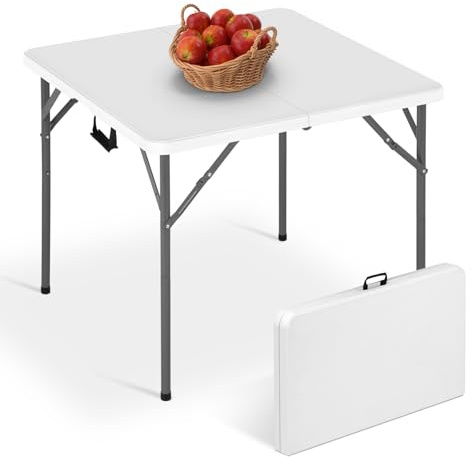 Pazidom Tavolo pieghevole quadrato in plastica, 86,4 cm, portatile, per esterni, con gambe pieghevoli e maniglia per il trasporto, tavoli in plastica per campeggio, picnic, ufficio, feste, bianco