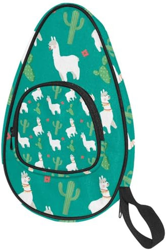 VAPOKF Housse pour raquette de tennis de table, motif alpaga blanc, cactus vert, sac de raquette de ping-pong, sac de raquette de tennis de table avec pochette pour 4 à 5 balles