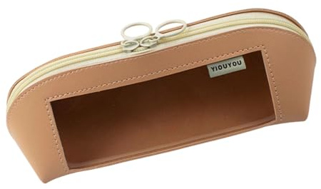 Estuche de cuero de alta capacidad, estuche transparente para lápices, bolsa de cosméticos de viaje para escuela, oficina, 9.25 x 3.35 pulgadas, Polvo