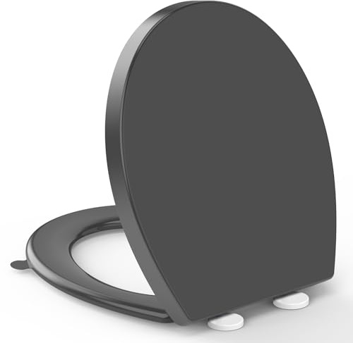 Oval Toilet Seat Soft Close - YEAUPE PRO Toulet Seats with Lid Lifter,Quick Release for Easy Clean,PP Loo Toulet for Bathroom Bowl with Adjustable Hinges,Anti-Slip,Universal Fit,44.7* 37*4.2 CM,Grey