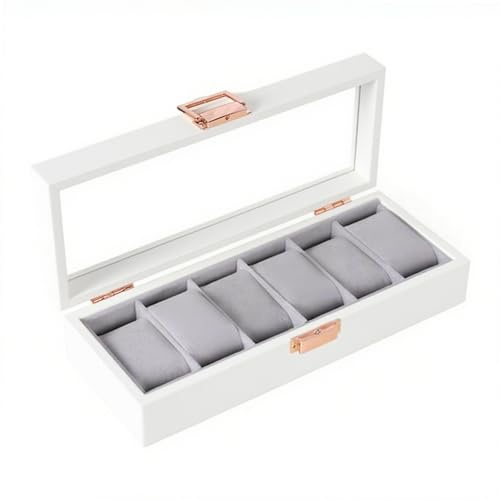 Ddujbtp Caja organizadora de relojes con tapa de cristal de alta gama, con compartimentos suaves divididos y construcción de madera, elegante solución de almacenamiento de relojes y accesorios