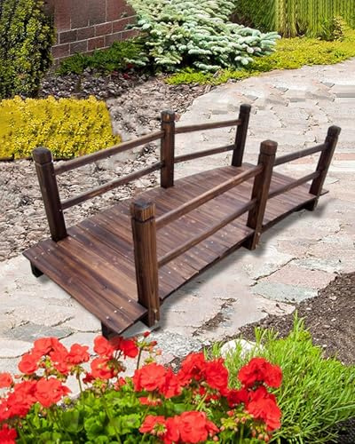 Ponte in legno per laghetto da giardino, 1,8 m, con ringhiera, passerella ad arco giapponese rustico, decorazione per esterni e cortile, decorazione durevole (180 cm)