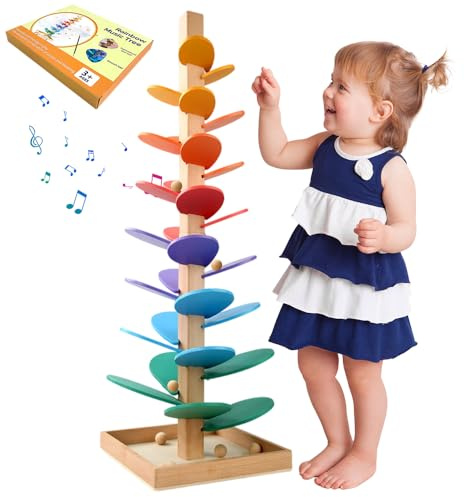 Dhqkqg Albero Musicale, Torre Musicale in Legno, Pista a Sfera inLegno, Pista Biglie Sonora Arcobaleno con 10 Palline Arcobaleno, 6 Livelli Colorati, Locattoli Educativi per Ragazze e Ragazzi