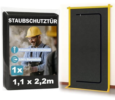 1 porte anti-poussière avec fermeture éclair de 1,1 x 2,2 m – Imperméable, réutilisable – Mur de protection contre la poussière, porte de chantier, porte anti-saleté lors de la rénovation et de la