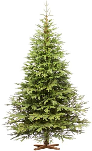 FAIRYTREES Albero di Natale 250 cm Nordman Esclusivo 100% PE | Elementi naturali realizzati ad iniezione| in UE | albero con supporto in legno di frassino fatto a mano