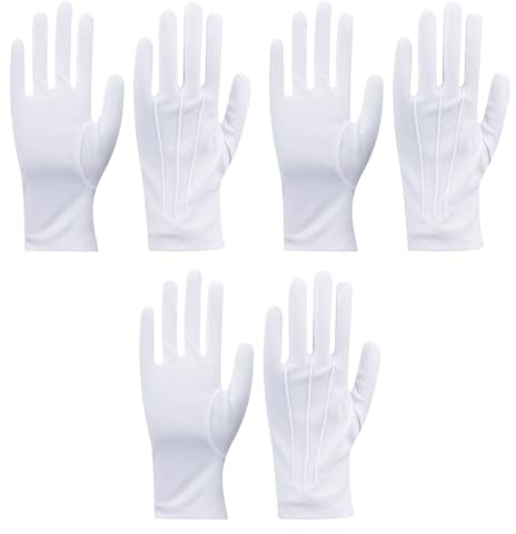 3 Paar Weiße Handschuhe, Thin Cotton Gloves Nylon Baumwolle Handschuhe White Parade Gloves Etiquette Inspektionshandschuh für Polizei Formale Smoking Ehrengarde und besondere Anlässe Schmuck